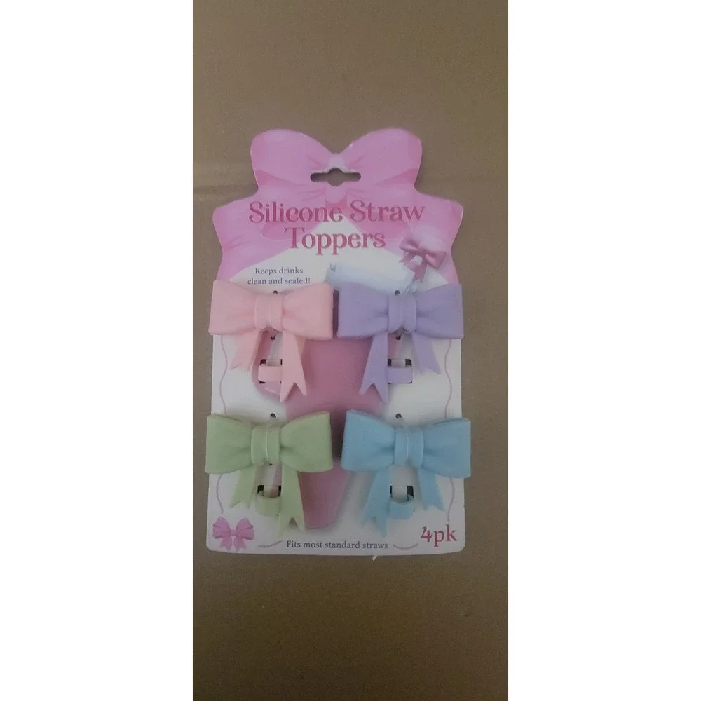 Silicone Straw Toppers 4 Colorful‎ Bows